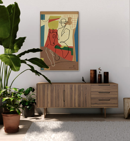 Equestrian Woman displayed on wall in elegant room setting